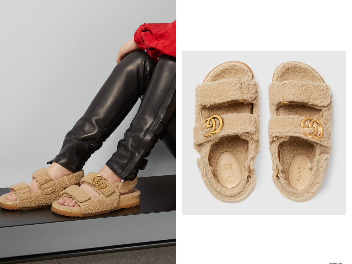 Gucci 雙G設計羊毛涼鞋,參考定價 NT$34,000