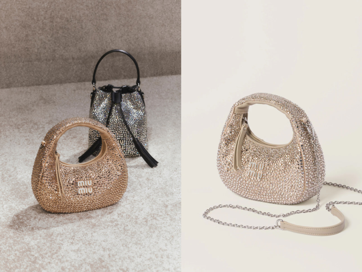 Miu Miu Wander 水晶絲緞迷你新月包,NT$ 89,000