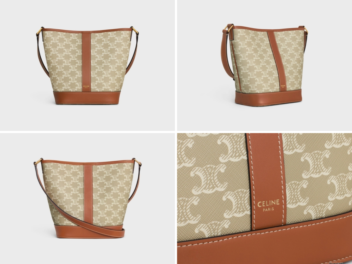CELINE Bucket Cuir Triomphe 小型標誌印花牛皮革水桶包,參考定價 NT$ 56,000