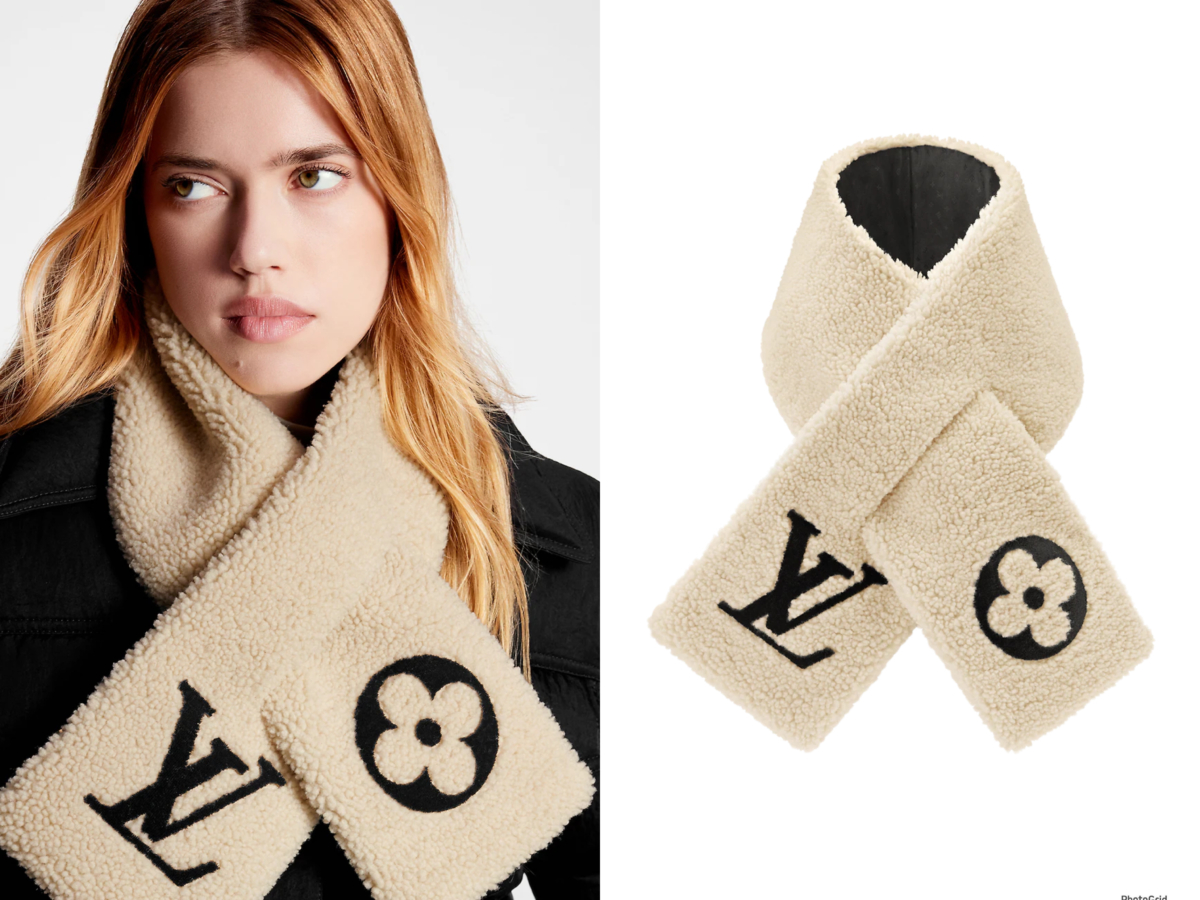 Louis Vuitton 高級羊皮刺繡圍巾，參考定價 NT$43,100