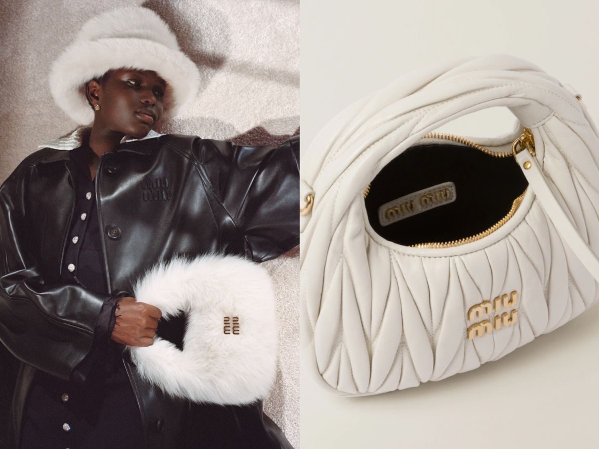 (右)Miu Miu Wander Matelassé 納帕軟皮半月形迷你手袋,NT$ 63,000