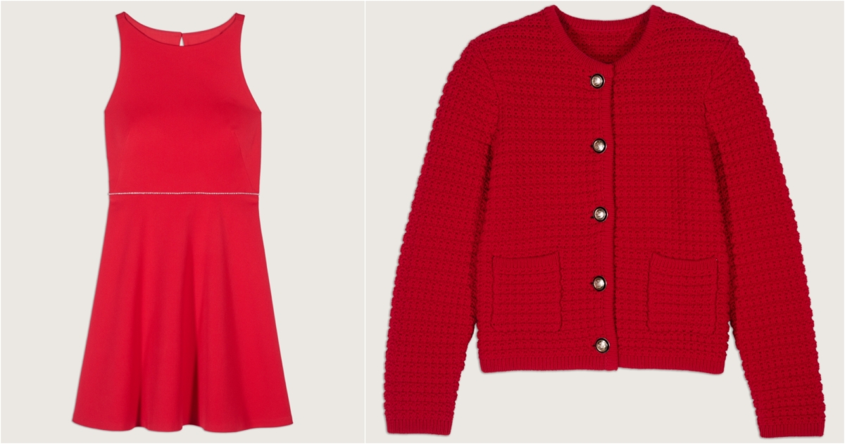 李佳穎同款ba&sh CUTE 紅色洋裝,NT$10,480 & GASPARD 經典針織罩衫,NT$11,645