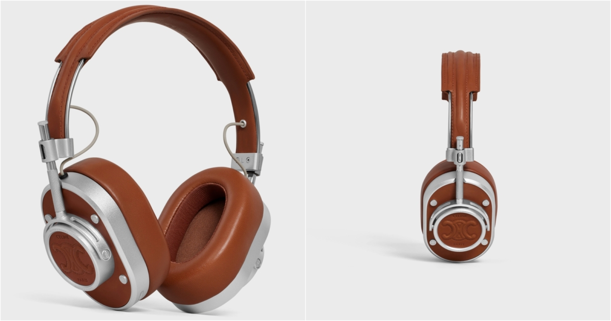 CELINE 棕色TRIOMPHE壓花天然牛皮革耳機 CELINE BY HEDI SLIMANE，NT$31,000