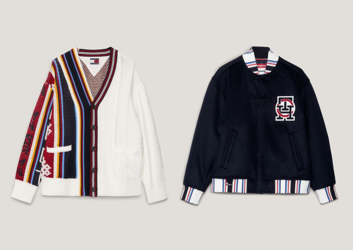 Tommy X CLOT 針織開襟衫,NT$15,800;Tommy X CLOT 雙面穿飛行外套,NT$24,800