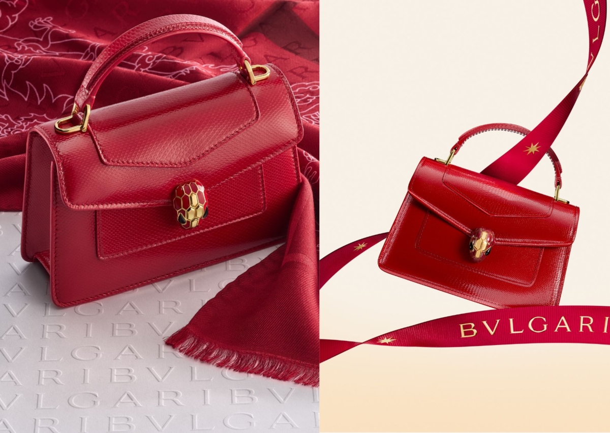 BULGARI SERPENTI FOREVER石榴石紅色水蛇皮迷你手提肩背包,價格店洽