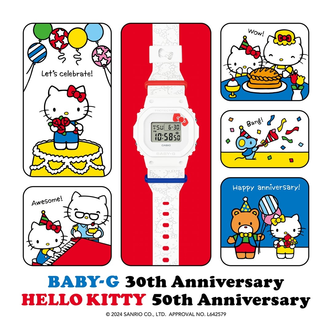 BABY-G X Hello Kitty 聯名腕錶登場 紀念Hello Kitty 50周年以1974年誕生時的形象為顏色配色