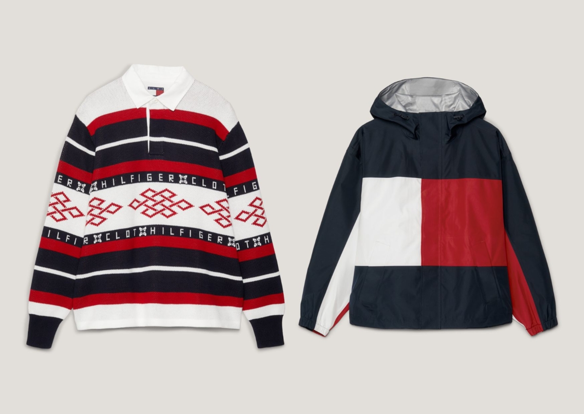 Tommy X CLOT 橄欖球衫毛衣,NT$13,800;Tommy X CLOT 拼接防風夾克,NT$19,800