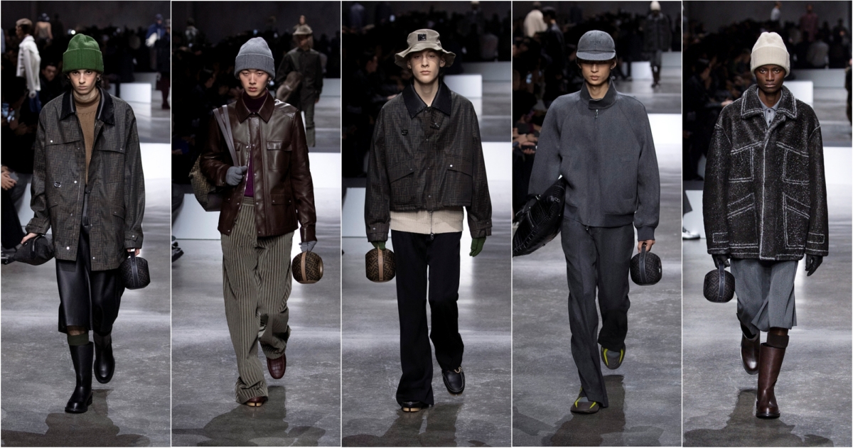 FENDI x DEVIALET Mania便攜式手持擴音器，出現在2024-25 秋冬男裝look 6、20、32、34 和 43