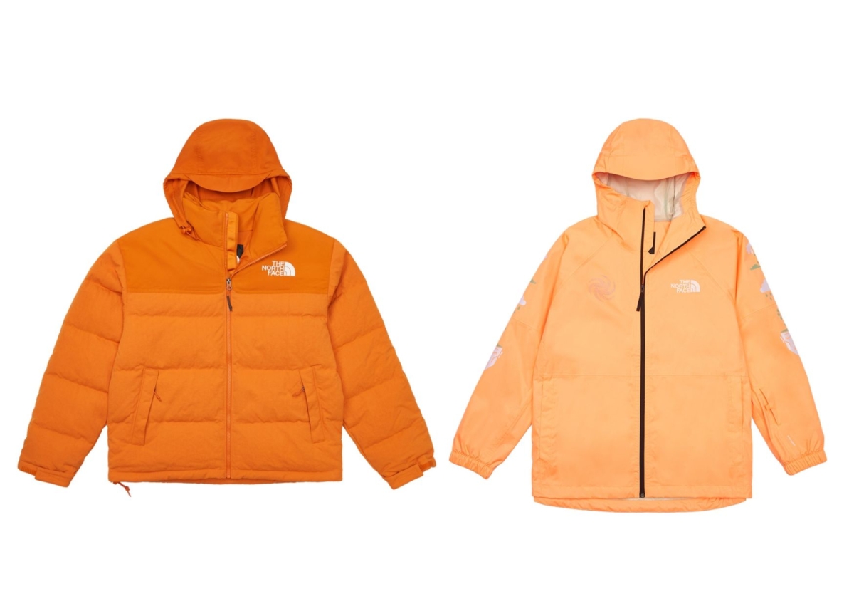 The North Face 男款 好事橙舒適保暖連帽羽絨外套,NT$16,380;女款 橘色防水透氣舒適保暖連帽衝鋒衣,NT$8,380