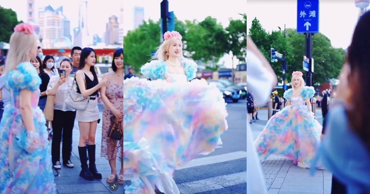 英子奶奶穿禮服上街，沒有人看得出來她70歲