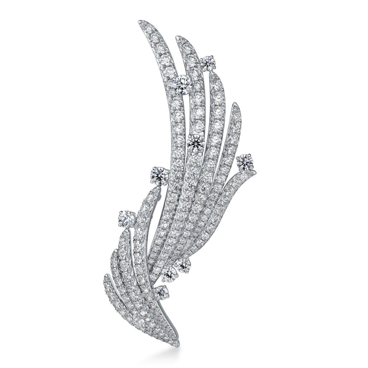 法式鑲嵌白K金鑽石耳環式兩用胸針