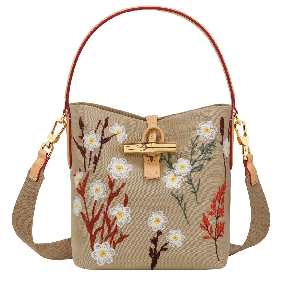 LONGCHAMP ROSEAU ESSENTIAL BLOOMING系列 燕麥色水桶包XS (雛菊圖案),NT$17,600