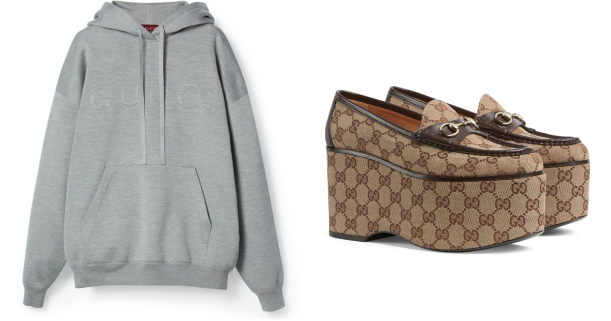 GUCCI 羊毛雙面緹花針織連帽上衣,NT$122,000,HORSEBIT莫卡辛鞋,NT$46,300