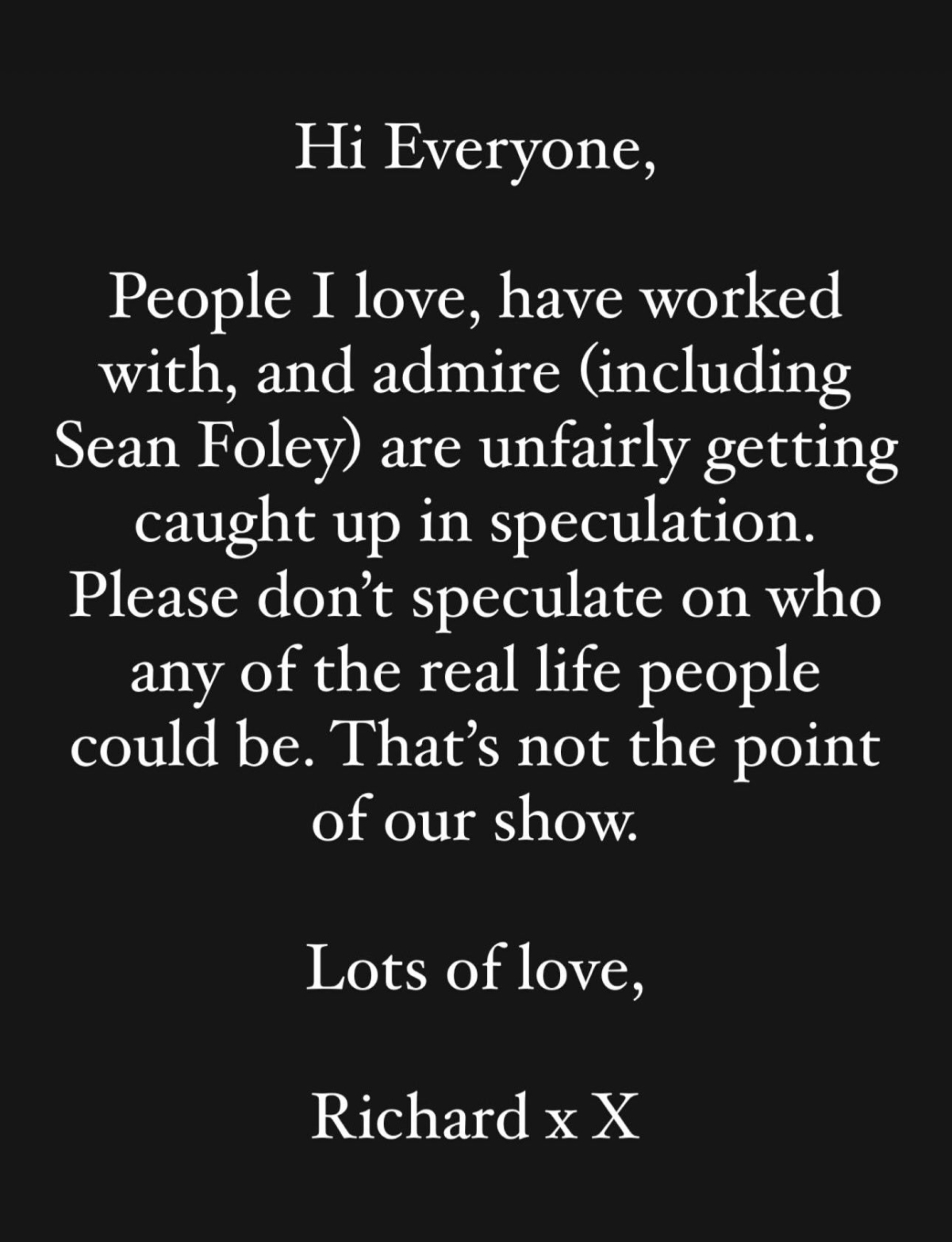 理查蓋德請大家停止肉搜任何人的行為。