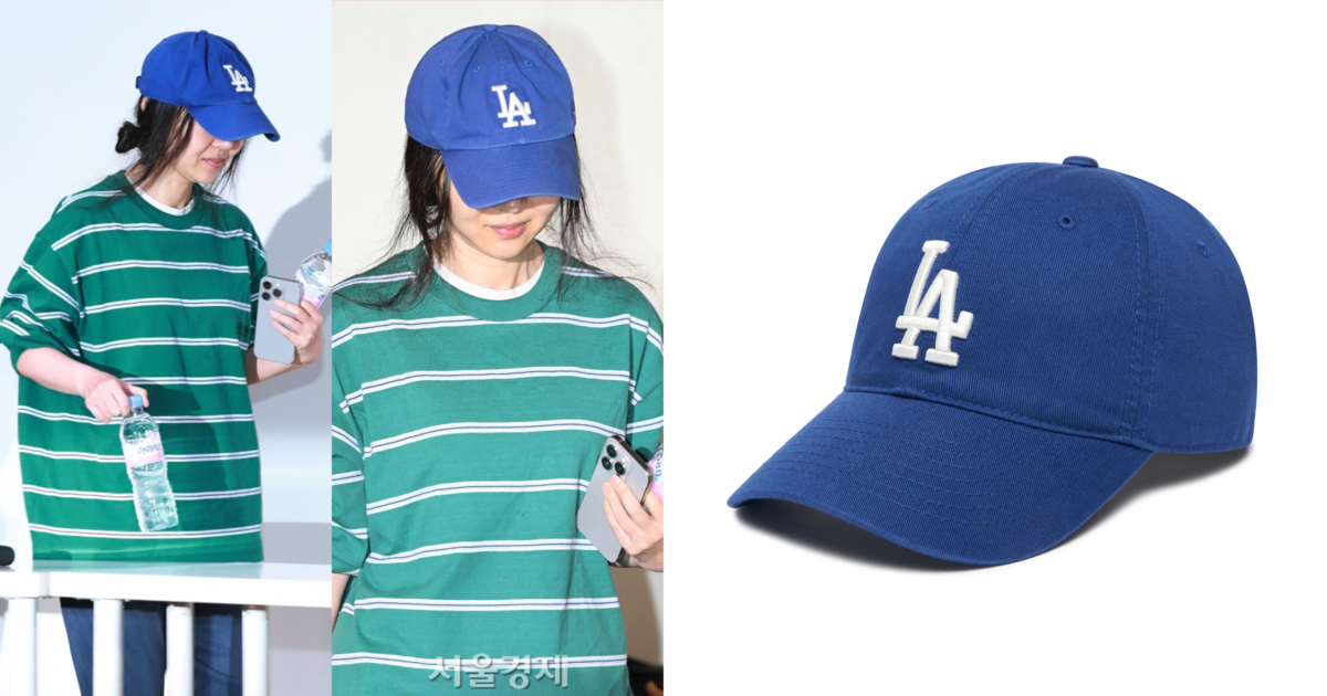 閔熙珍於記者會上配戴MLB N-COVER可調式軟頂棒球帽