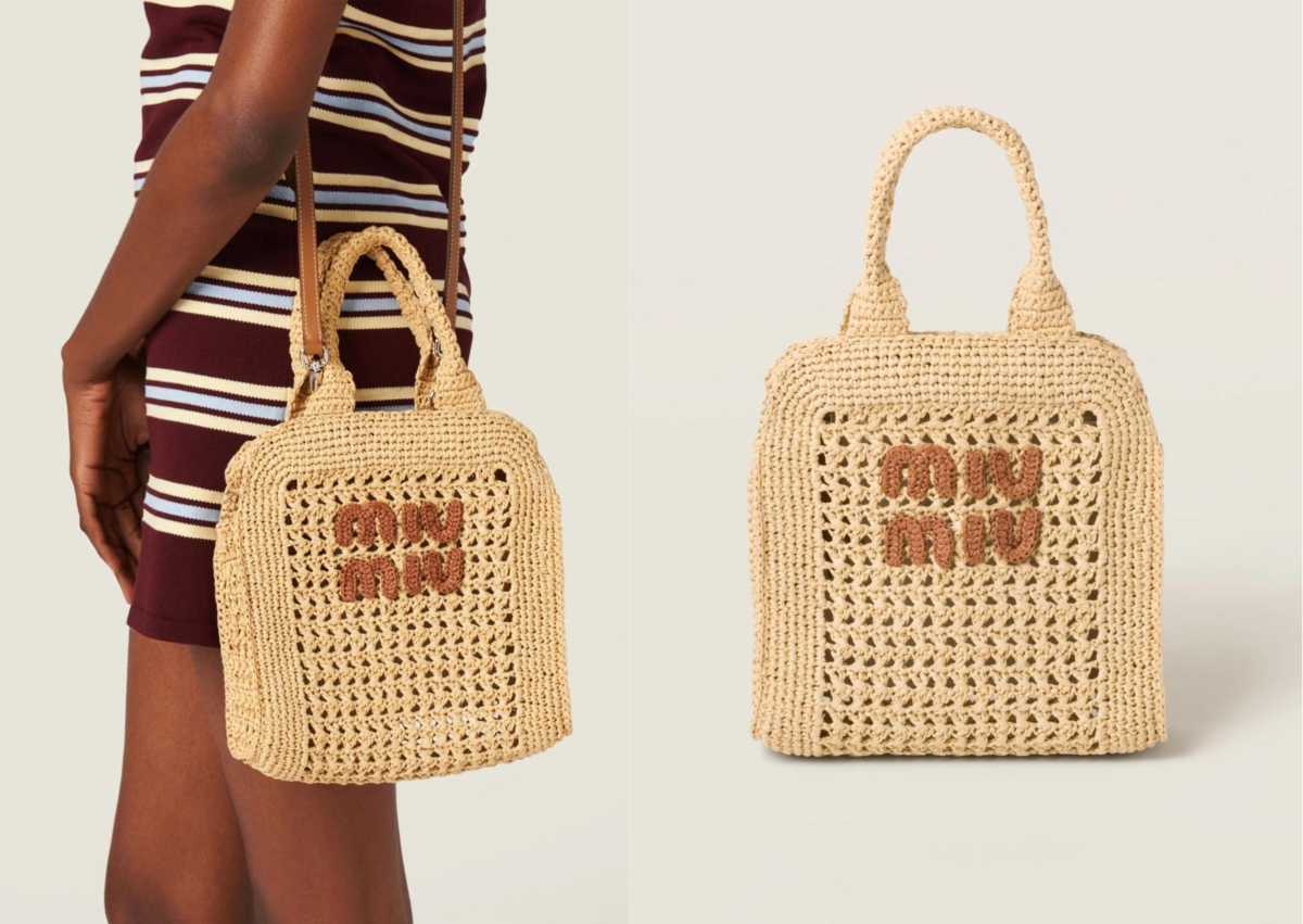 MIU MIU 仿拉菲草鉤針編織布料手提袋，NT$ 51,000
