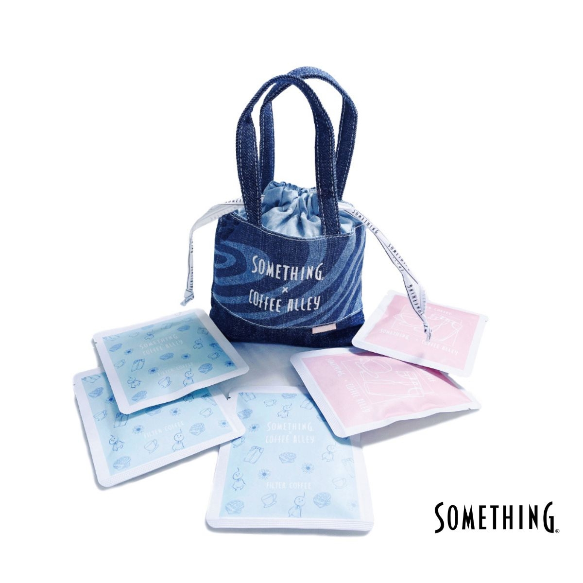 SOMETHING X 咖啡弄 聯名丹寧束口小包_濾掛咖啡組_,NT$690