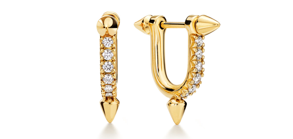 Tiffany Titan by Pharrell Williams系列 18K 黃金鋪鑲鑽石耳環（可轉換成純鉚釘造型佩戴）