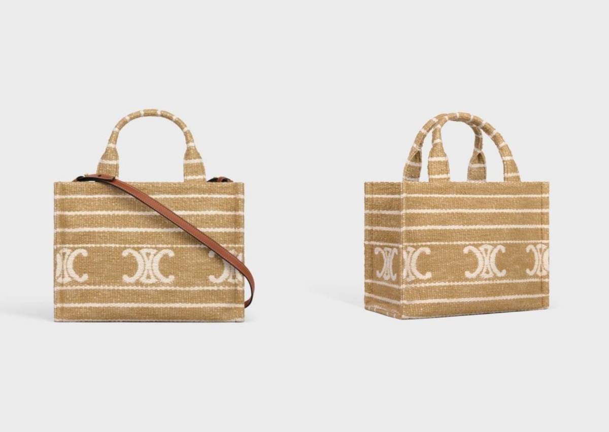 Celine Triomphe 條紋織物小型 Cabas Thais 手袋煙草色，NT$ 59,000