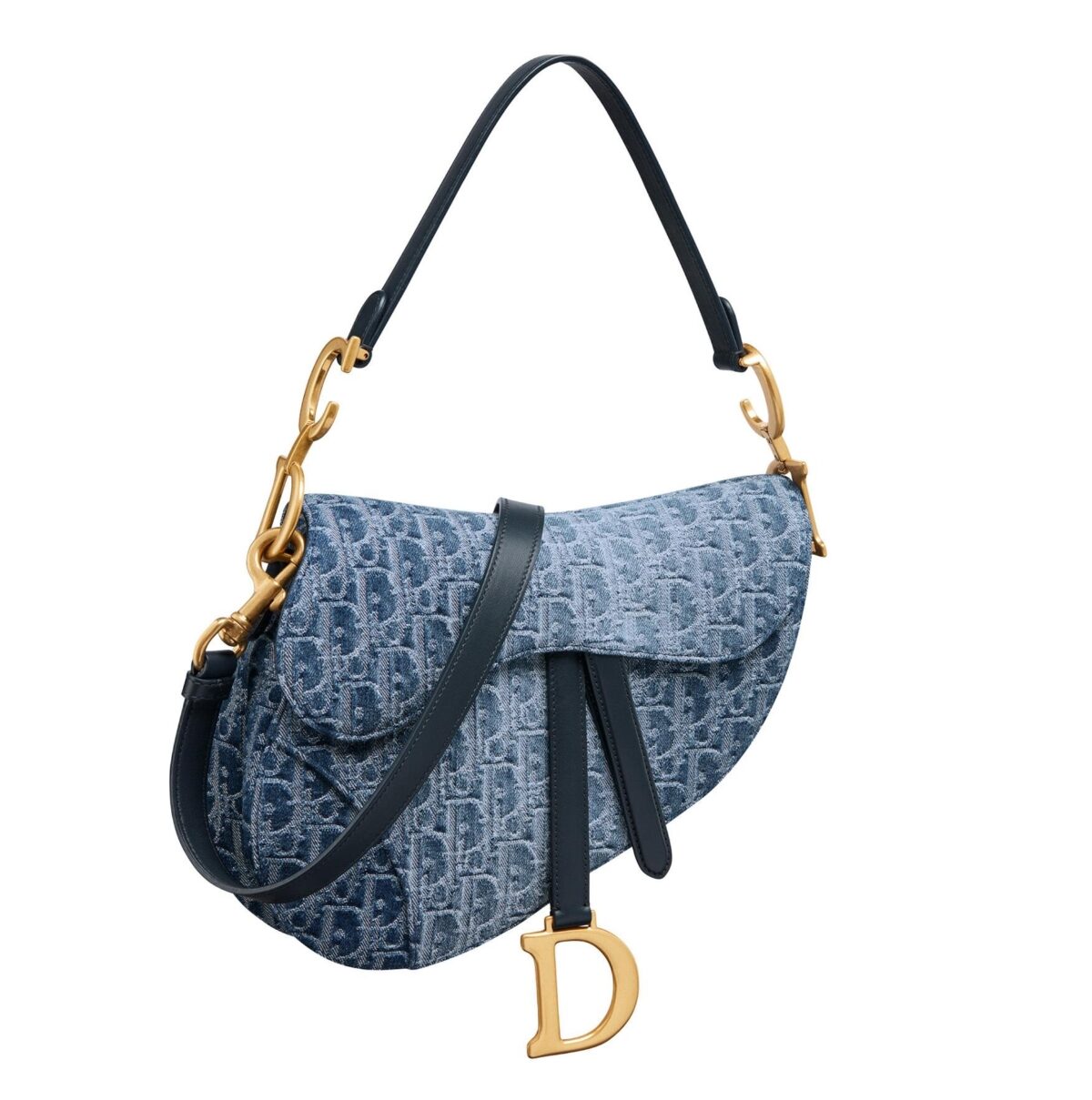 DIOR SADDLE 藍色煙燻 OBLIQUE 丹寧中型馬鞍包，NT$ 135,000