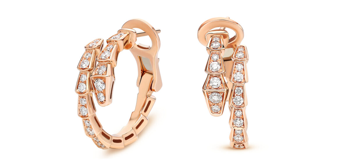 BVLGARI Serpenti Viper系列玫瑰金鑽石耳環,價格店洽