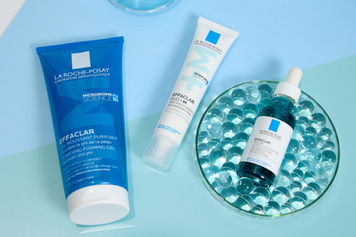 理膚寶水 青春潔膚凝膠+M（左）理膚寶水淨痘無瑕極效精華DUO+M（中）理膚寶水極效三重酸煥膚精華#三酸煥膚瓶