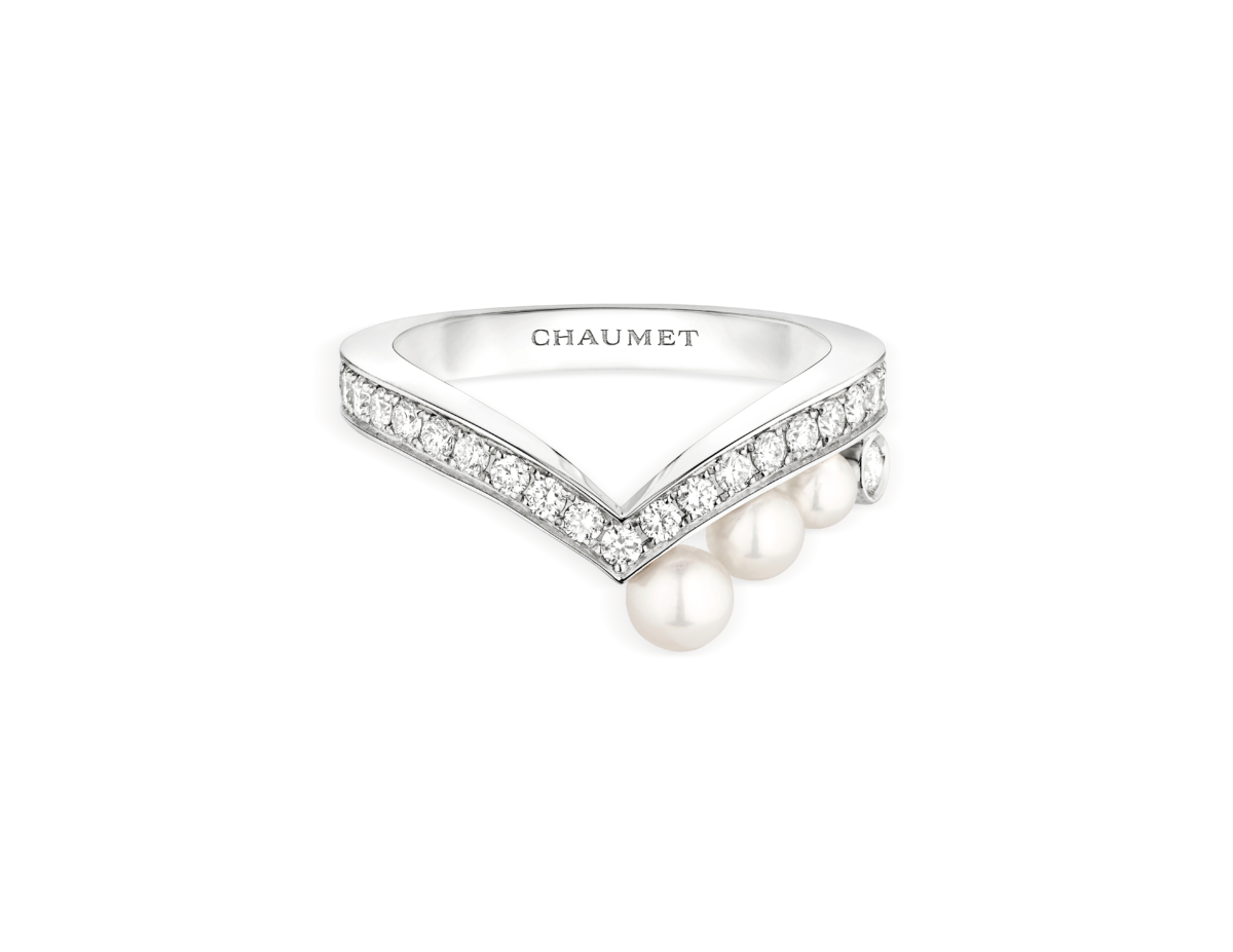 CHAUMET Joséphine Aigrette 戒指(18K 白金、Akoya 珍珠、鑽石)參考價格NT$170,000