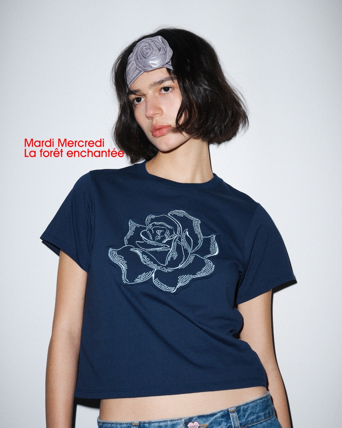 MARDI MERCREDI 玫瑰刺繡短版TEE，NT$1,950