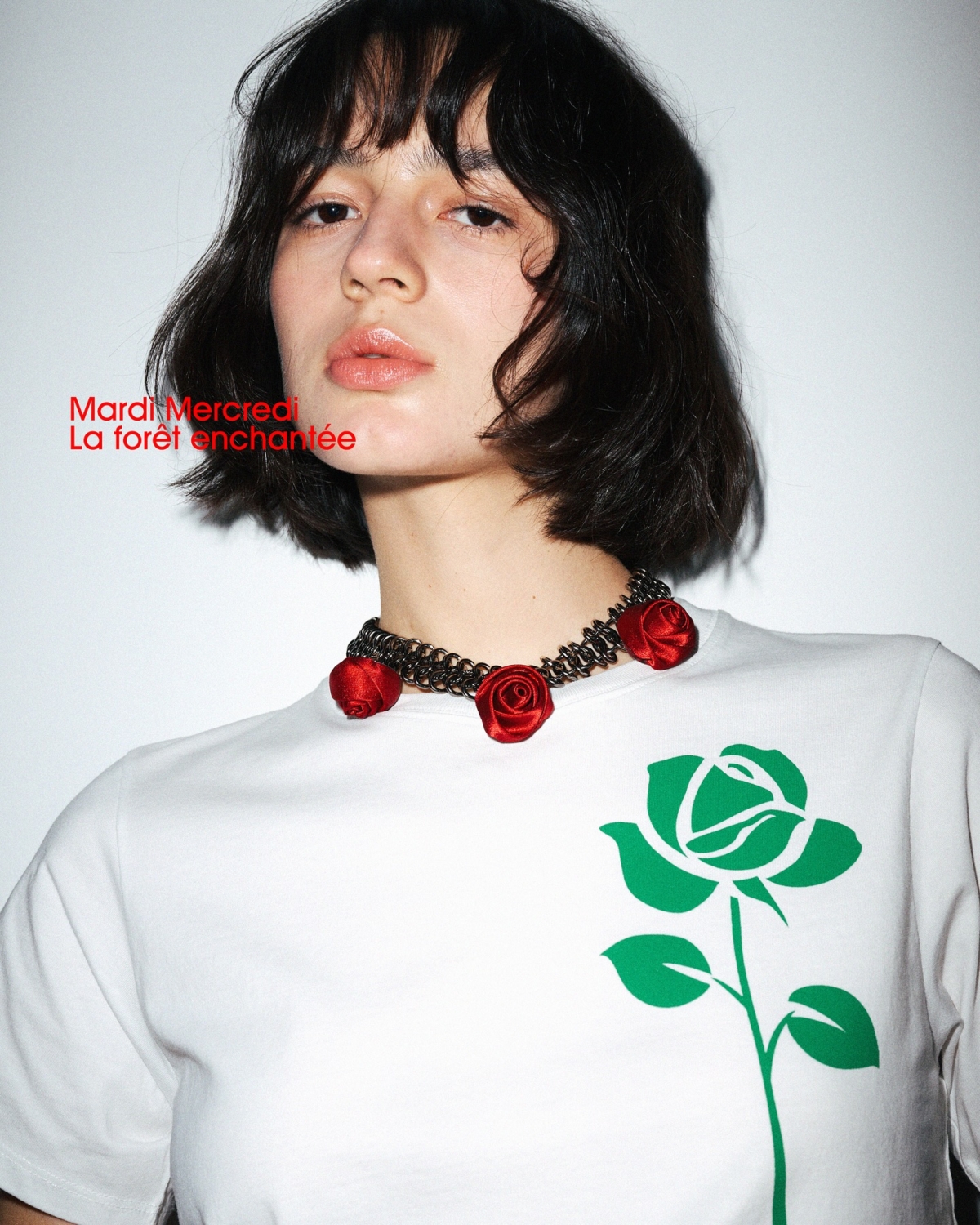 MARDI MERCREDI 玫瑰刺繡短版TEE，NT$1,950