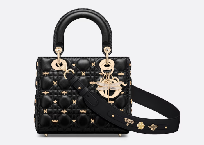 Lady Dior My ABCDior 黑色 Cannage藤格紋羊皮配金色飾面蜻蜓小型包,NT$ 210,000