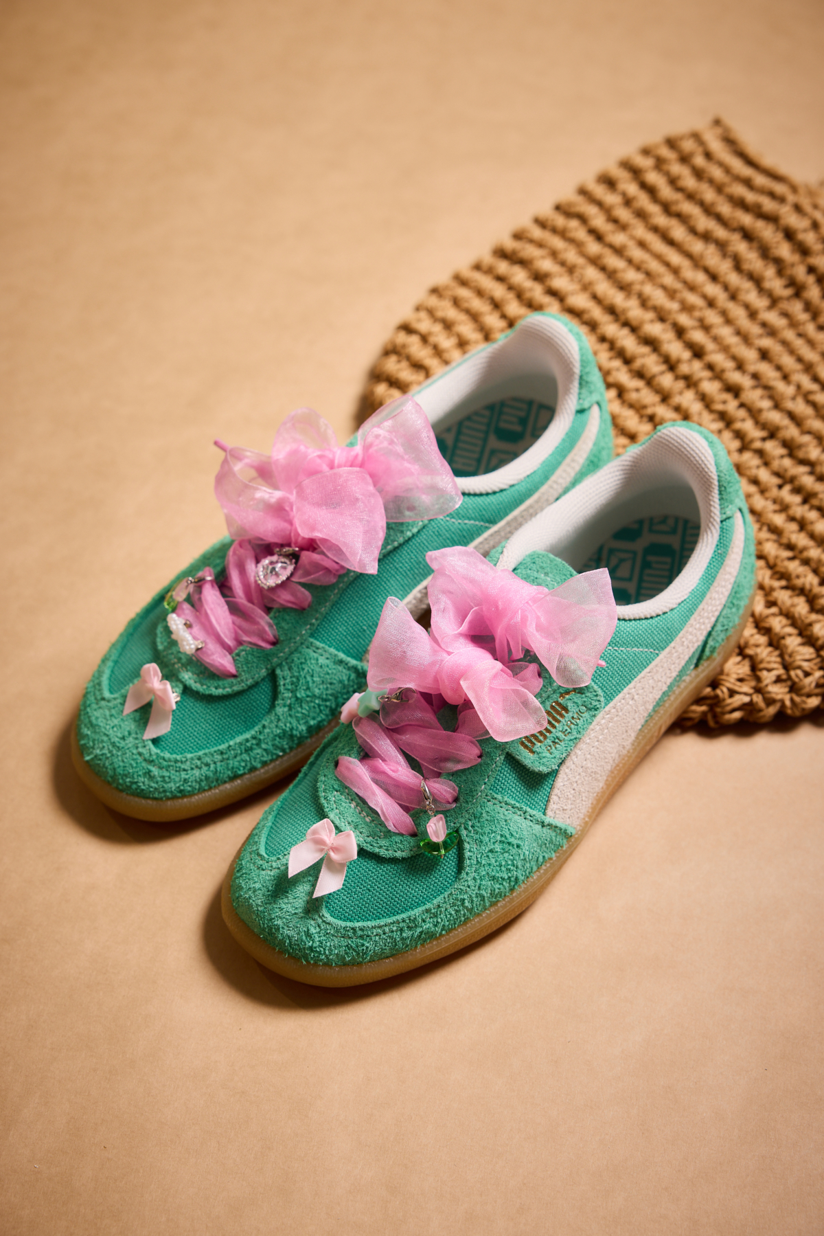 Y2K 蝴蝶結鞋扣掛飾組_浪漫網紗粉