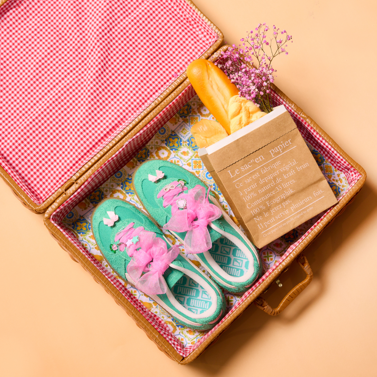 Y2K 蝴蝶結鞋扣掛飾組_浪漫網紗粉