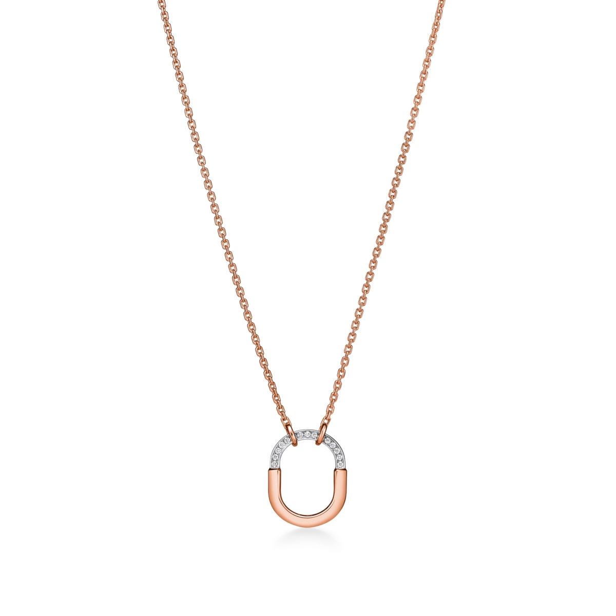 Tiffany Lock 雙色金半鋪鑲鑽石小型款項鍊,NT$ 139,000