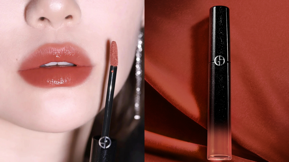 Armani Beauty「奢華絲絨訂製唇萃 夜幕星燦系列」#214 溫柔奶杏500 自信玫粉|NT$1,550 (Photo from Armani Beauty &小紅書)