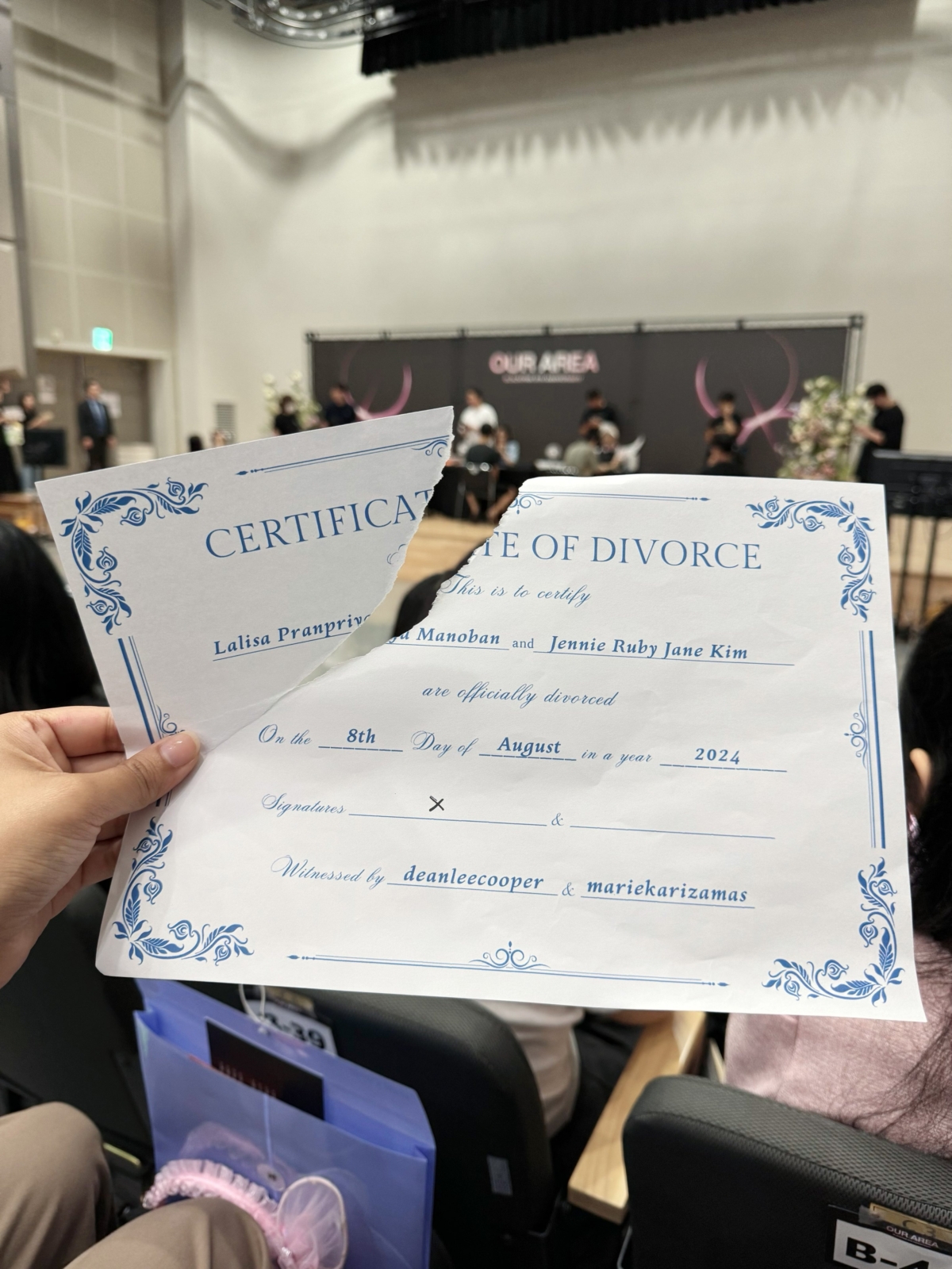 粉絲秀出被Lisa撕毀的離婚證書