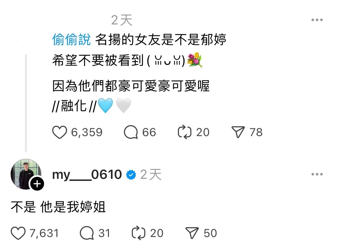 網友討論彭名揚、林郁婷是否為情侶