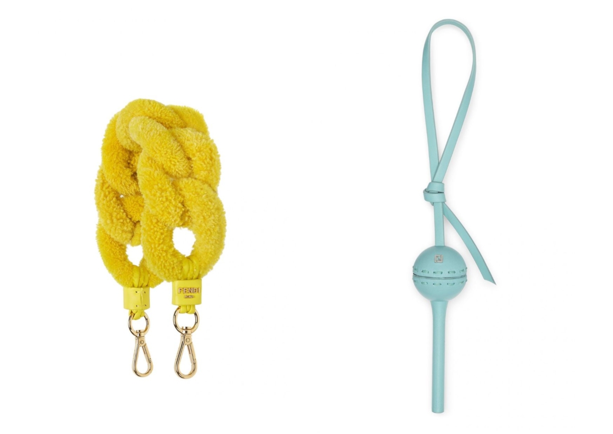 FENDI 扭結式羊絨掛繩,NT$34,500;FENDI x Chupa Chups® 棒棒糖套硬殼吊飾,NT$20,000