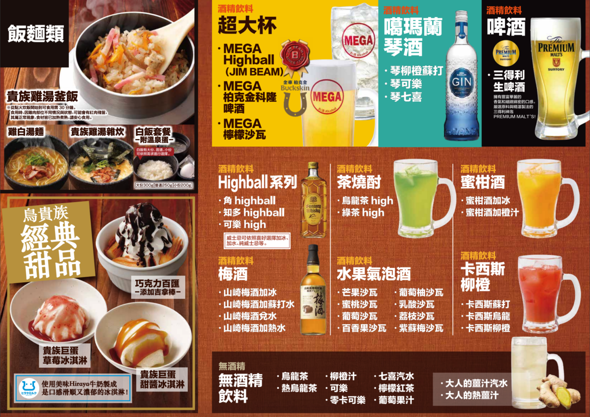 鳥貴族台灣首店菜單。