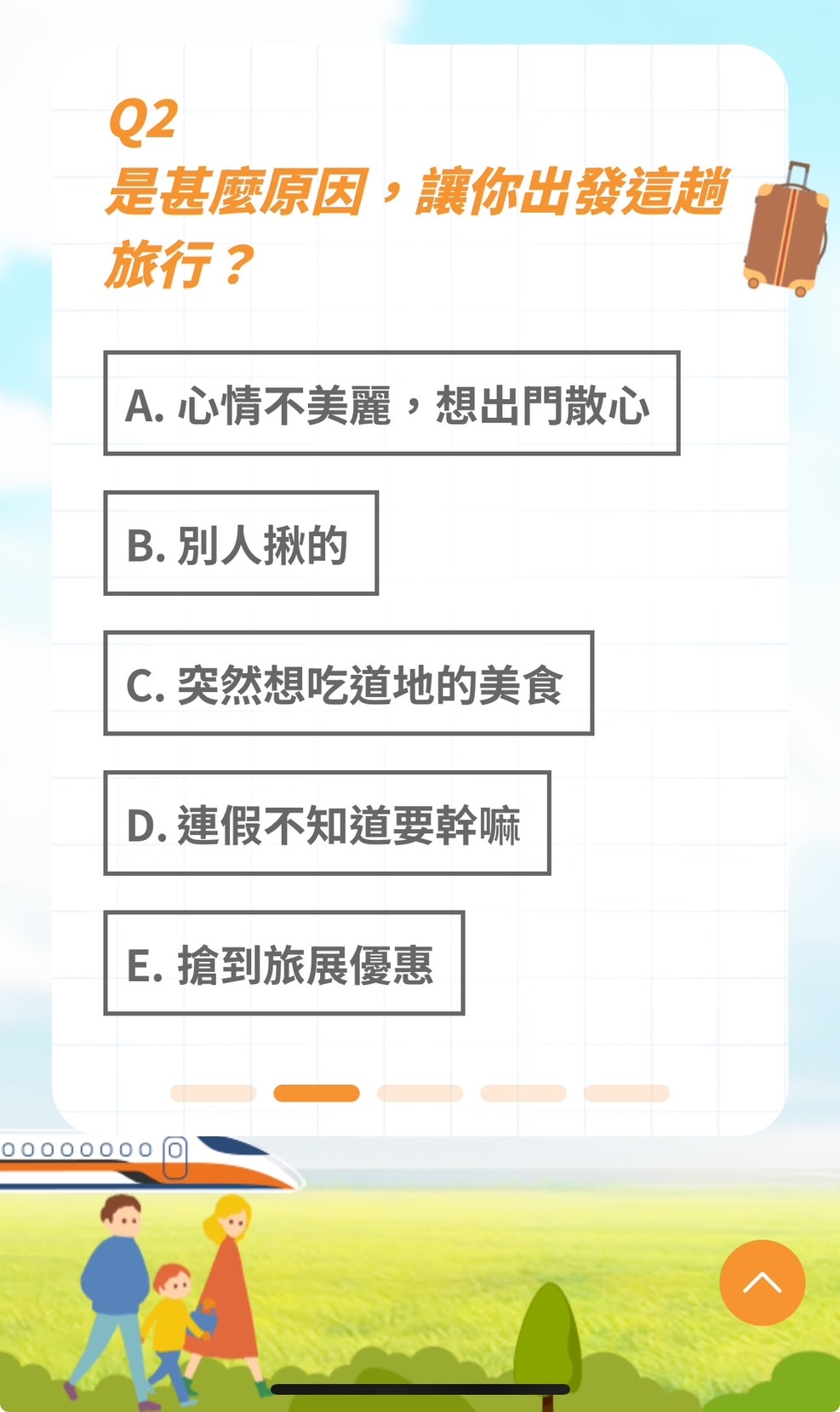 高鐵推出「你是哪種台灣WAY」心理測驗第二題