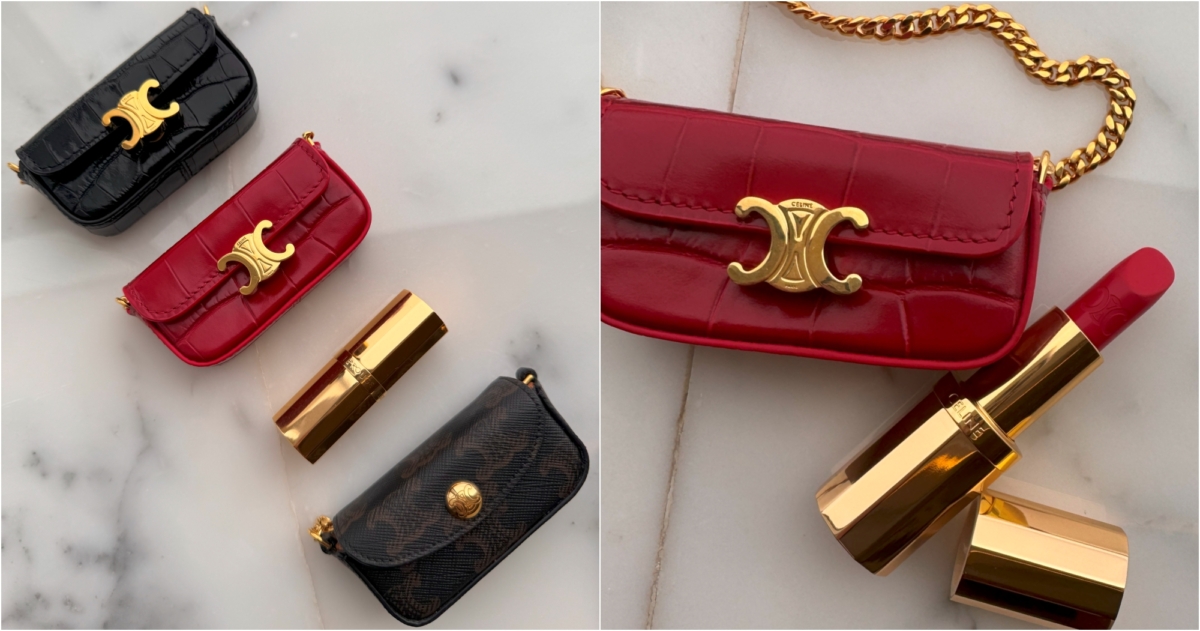 「唇膏專屬迷你包」，有酷帥黑和耀眼紅兩款皮質以及咖啡色系的TRIOMPHE三款