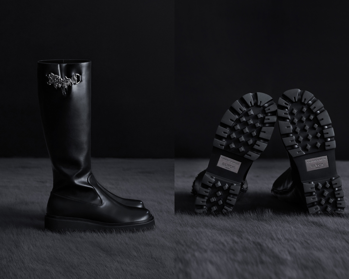 CHARLES & KEITH X BLVCK PARIS Imogen 玫瑰厚底長靴，NT$3,590