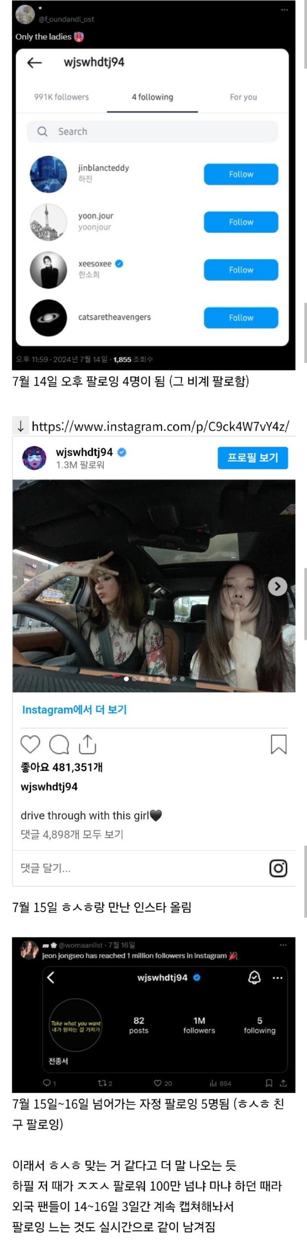 韓國網友整理全鐘瑞關注名單時間線