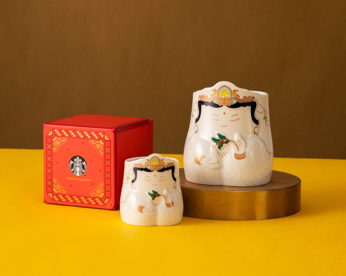 「祈願自在馬克杯」這款馬克杯以觀世音菩薩慈悲的形象為靈感,象徵著自在和安穩,祈求能夠安然度過一切困難與挑戰。