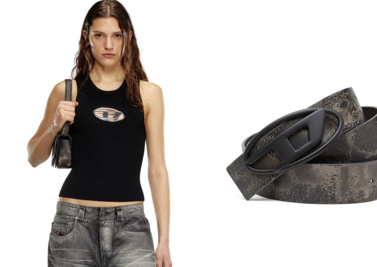 Diesel M-Onerva-Top 背心，NT$ 11,700；仿舊皮革皮帶，NT$ 9,150