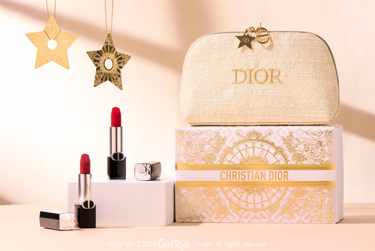 迪奧經典藍星美唇組｜內含2支經典藍星唇膏（#999 經典正紅 絲絨特霧、#720 豆沙紅棕 絲絨特霧）、金燦半月美妝包