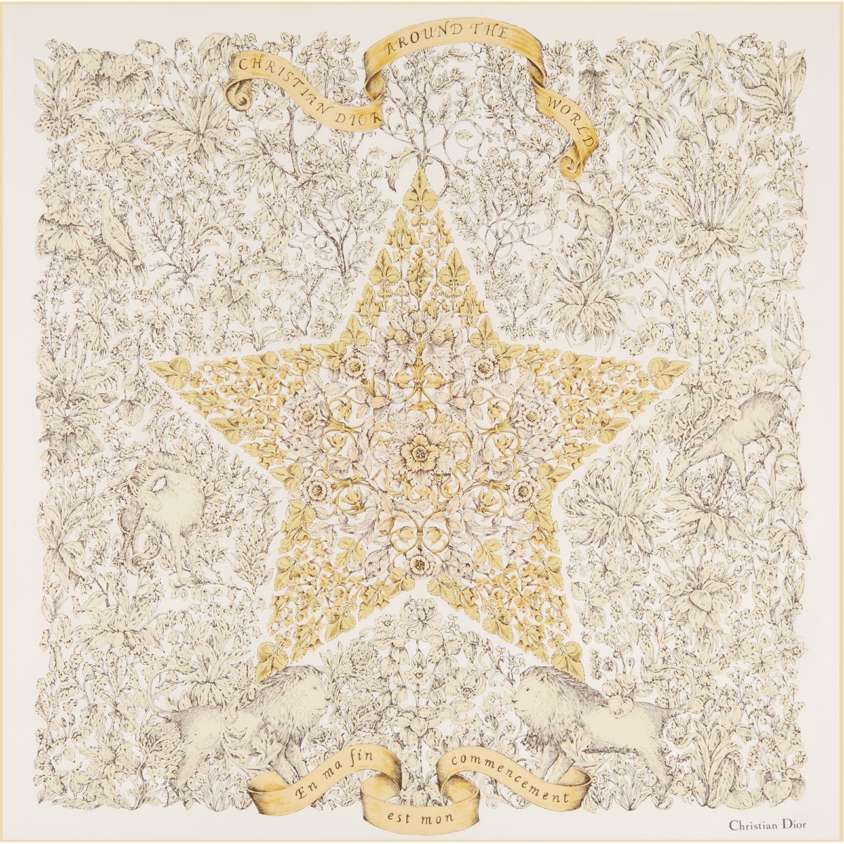 Dior Around The World 星形印花圖騰90X90絲質方巾，NT$20,000