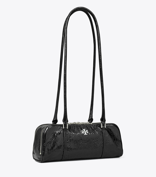 Tory Burch 迷你 Marshmallow 黑色皮革抓皺手提包,NT$ 17,900