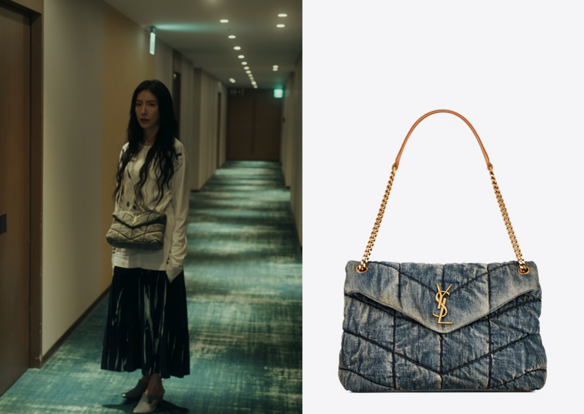 Saint Laurent Puffer 麂皮及牛仔小型手袋