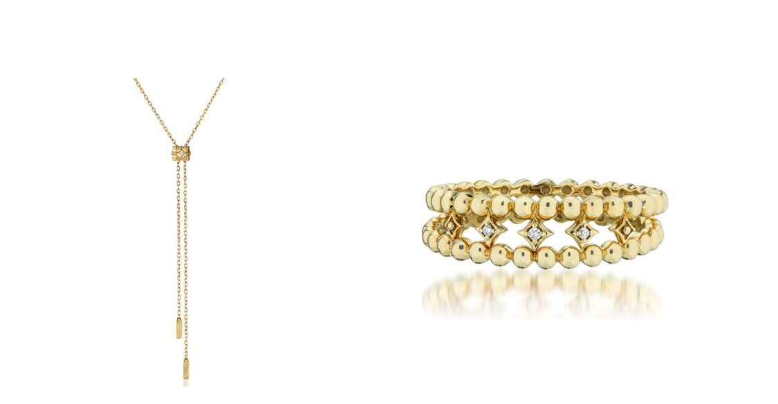 KISSING BALLS 系列 K10Y 字項鍊,NT$16,400;K10套戒,NT$21,300