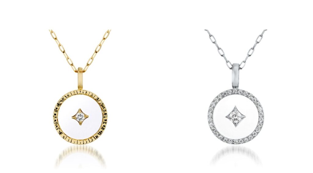 FLOATING HALO 系列 K18 鑽石項鍊,NT$36,400;鉑金鑽石項鍊,NT$54,600